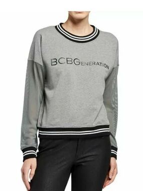 NWT $68 BCBGeneration Women L LOGO Active Moisture Wicking Pullover TOP Stretch
